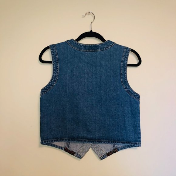 Vintage Button Up Denim Paisley Patterned Vest - Picture 2 of 4